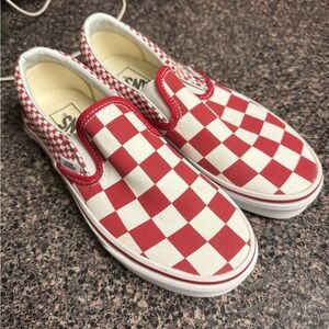 Vans Red and White Checkered Slip-On Sneakers